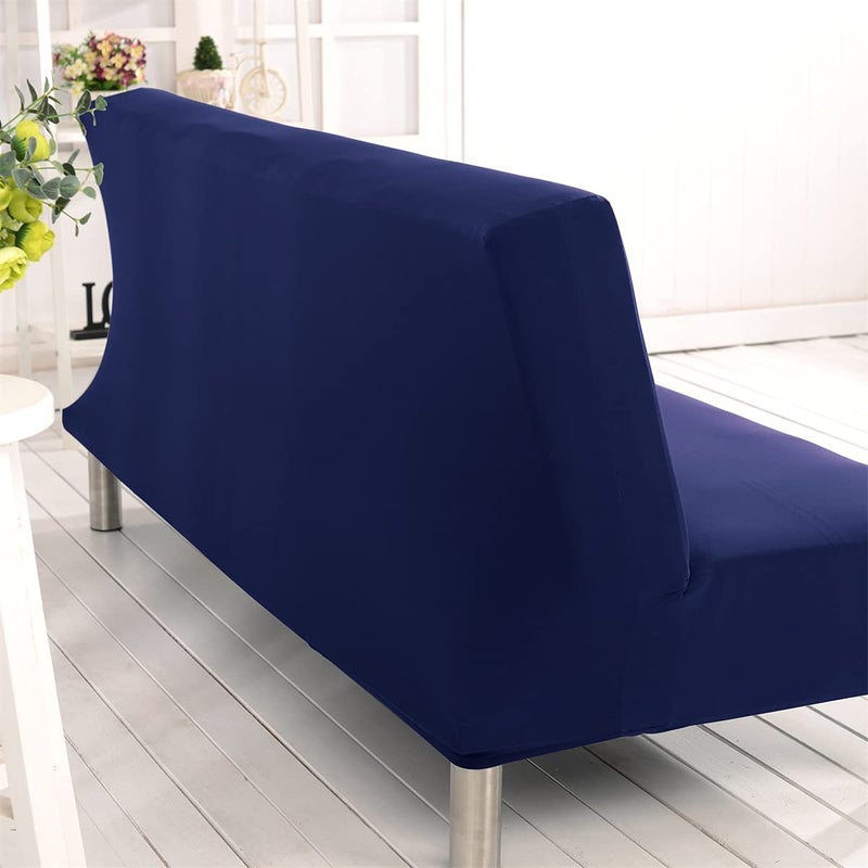 Sokamore Stretch Futon Cover Armless Sofa Slipcover Foldable Sofa Bed Covers with Elastic Bottom  Machine Washable (Dark Blue) - Image 4